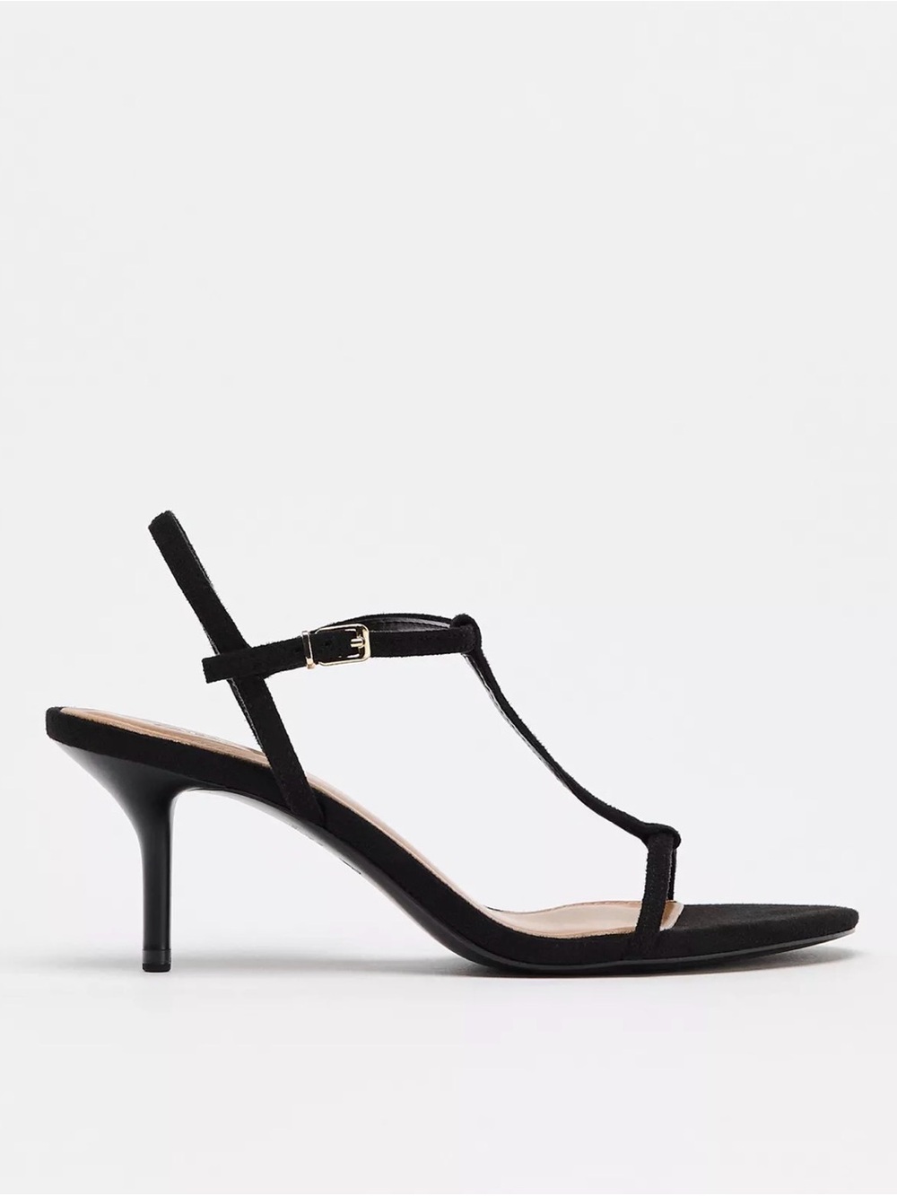 NWT ZARA Black T-Strap Kitten Heel Sandals - Women